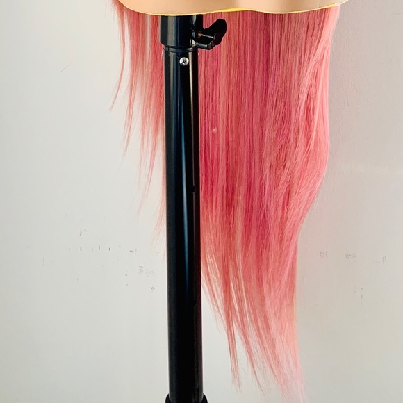 Very Pretty Long Ombre Dark Pink Synthetic Wig with Bangs - Picture 8 of 12